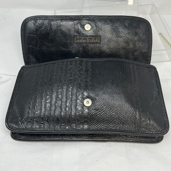 Carlos Falchi Mixed Exotic Lizard, Ostrich Snap Envelope Clutch Shoulder Bag
